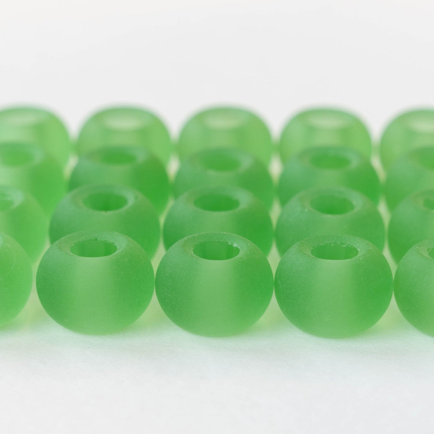 10x14mm Frosted Glass Large Hole Rondelle - Peridot - 4 beads