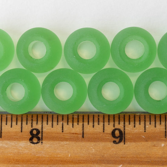 10x14mm Frosted Glass Large Hole Rondelle - Peridot - 4 beads