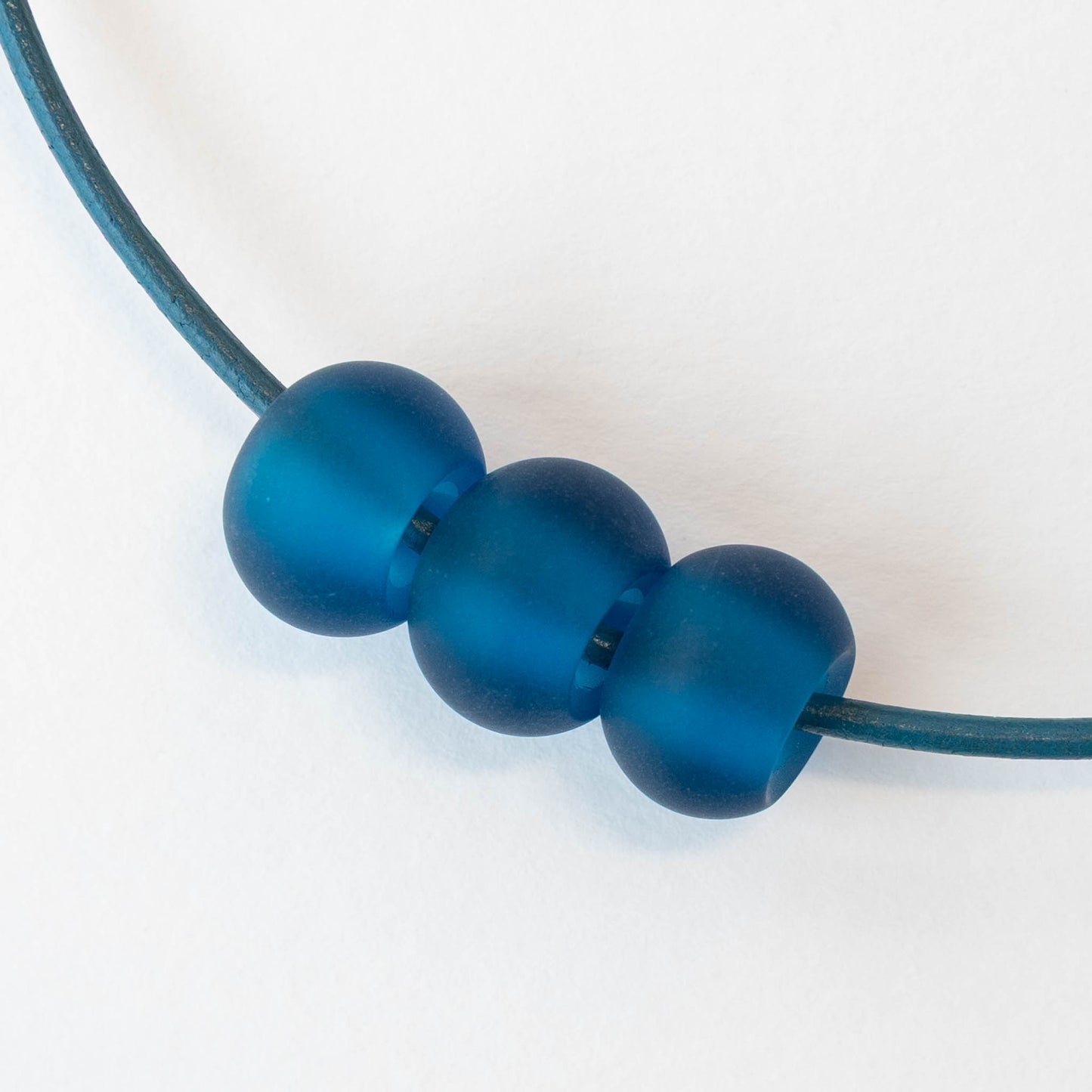 10x14mm Frosted Glass Large Hole Rondelle - Teal - 4 beads