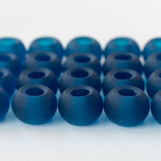 10x14mm Frosted Glass Large Hole Rondelle - Teal - 4 beads