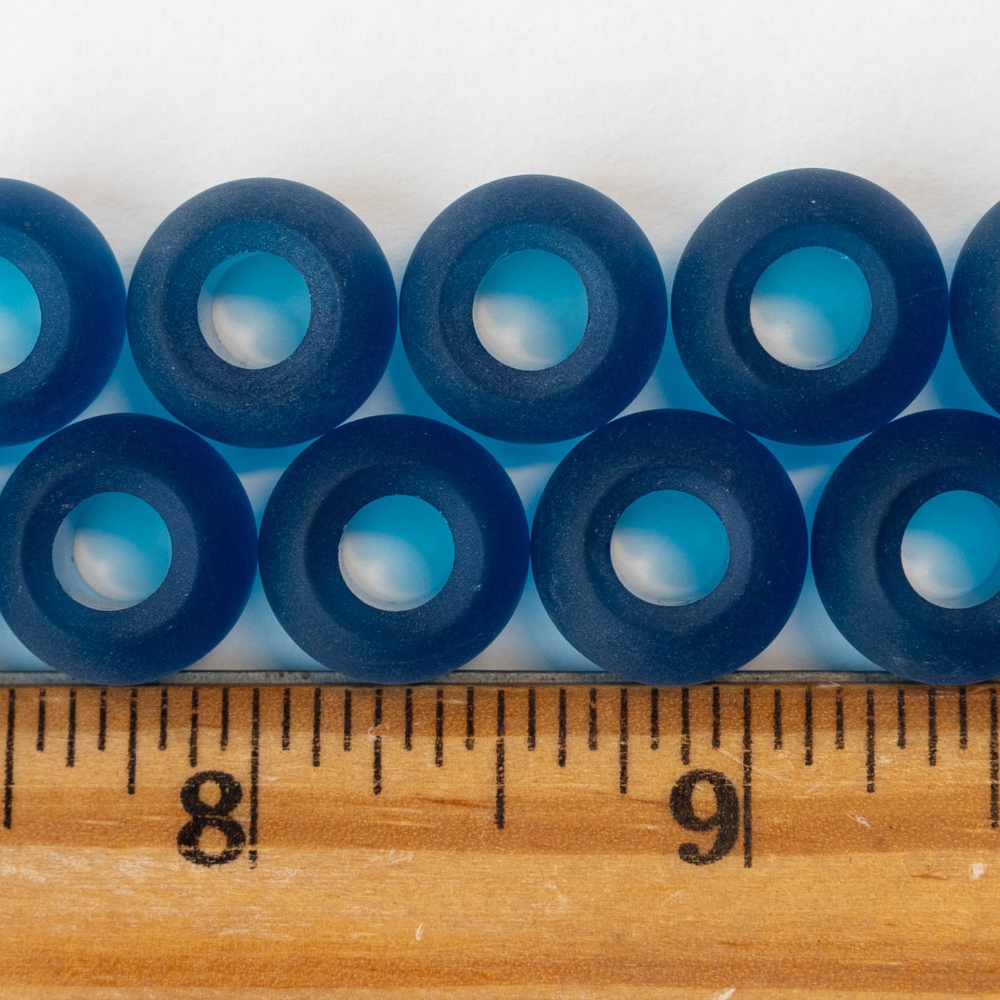 10x14mm Frosted Glass Large Hole Rondelle - Teal - 4 beads