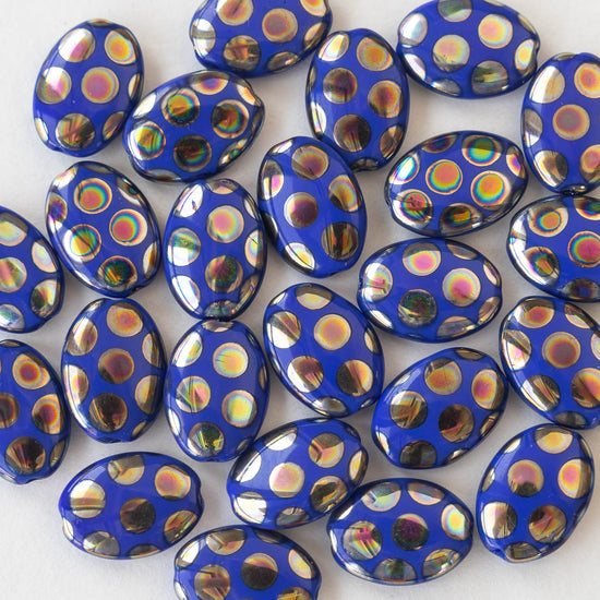 10x14mmmm Glass Oval - Blue With Peacock Finish - 4 beads