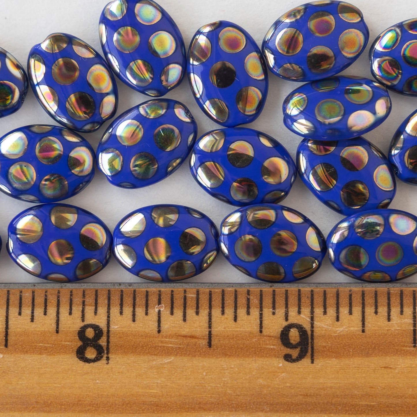10x14mmmm Glass Oval - Blue With Peacock Finish - 4 beads