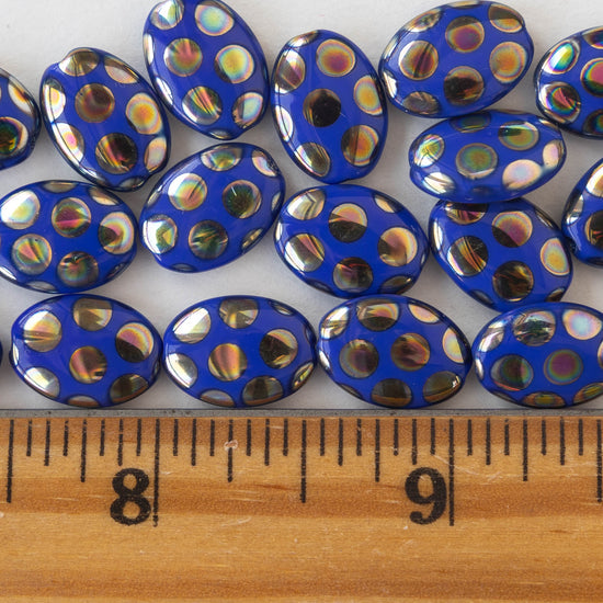 10x14mmmm Glass Oval - Blue With Peacock Finish - 4 beads