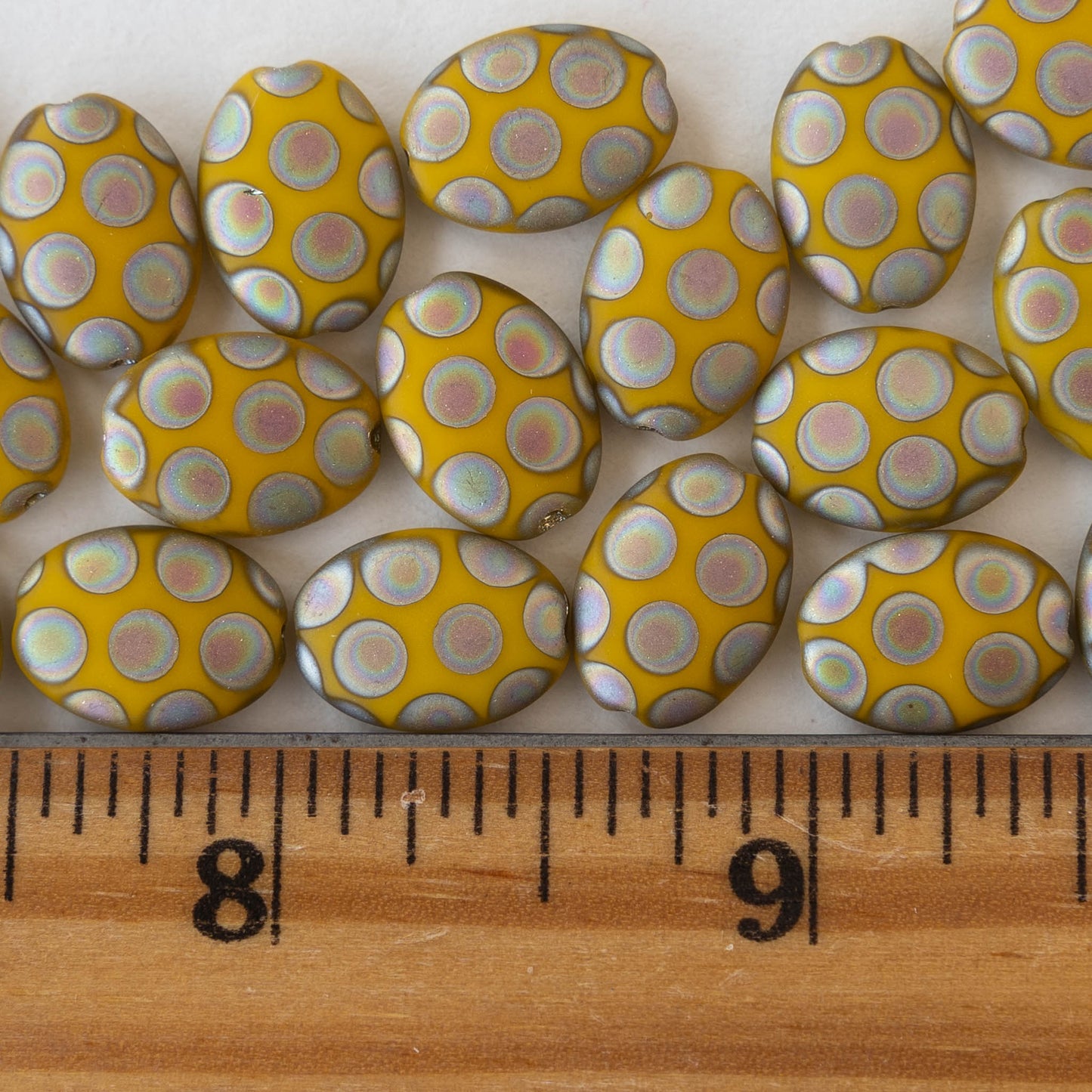 Load image into Gallery viewer, 10x14mmmm Glass Oval - Yellow  Matte With Peacock Finish - 4 beads
