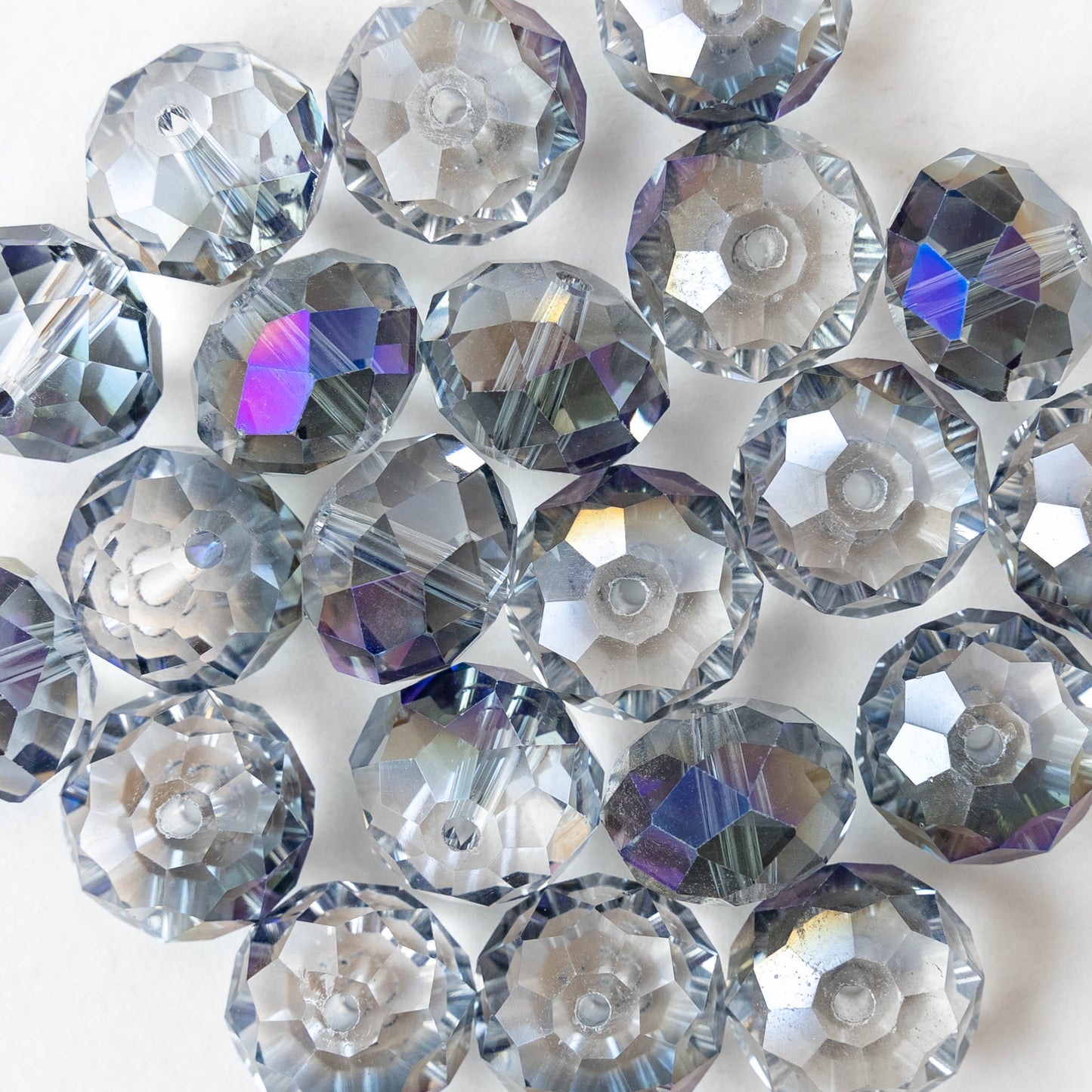 10x14mm Firepolished Rondelle Beads - Sparkly Lavender AB - 20 Beads