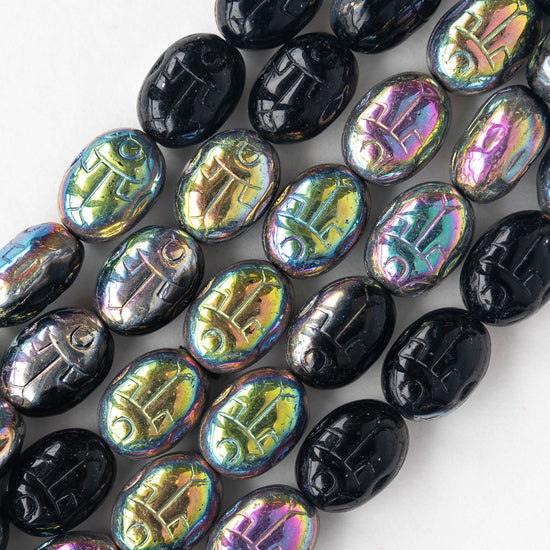Metallic Scarab Beads -Opaque Black Vitrail  10 beads