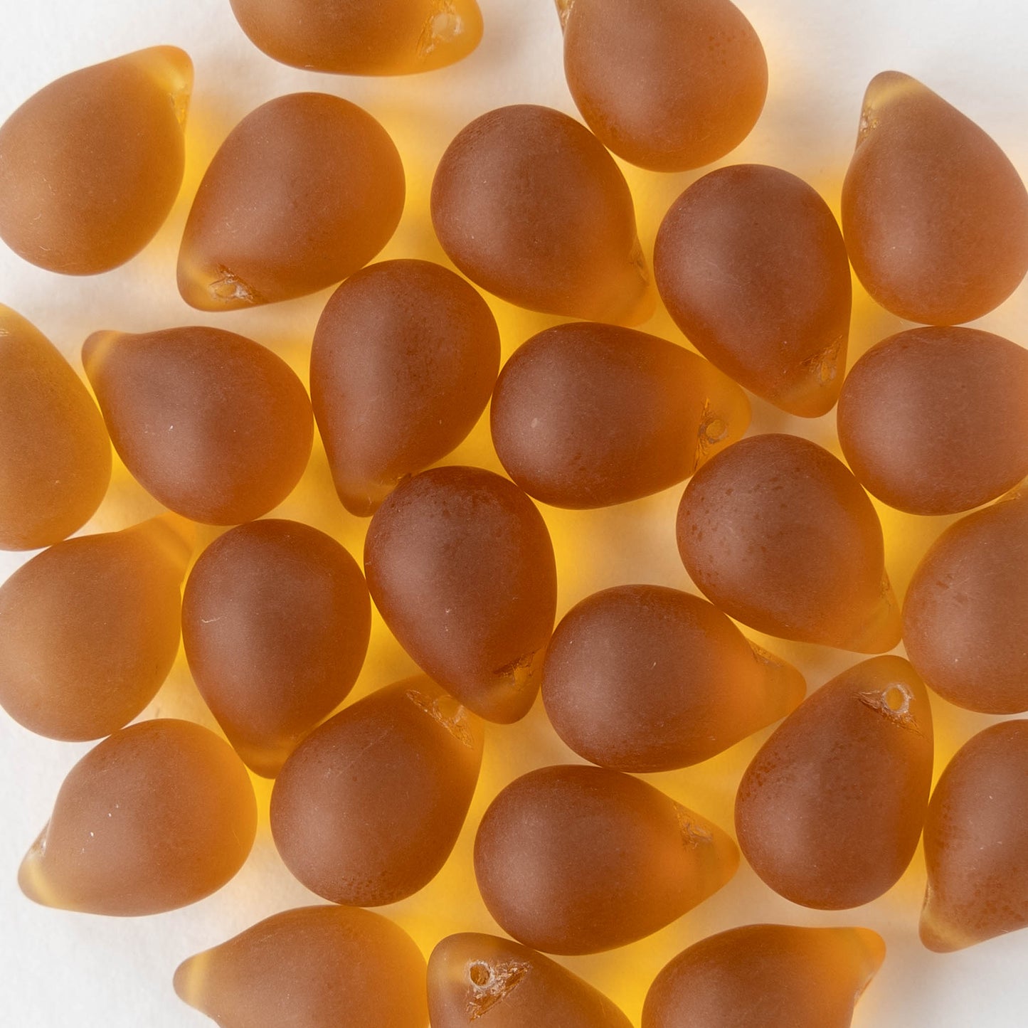 10x14mm Glass Teardrop Beads - Honey Bee Amber Matte - Choose Amount