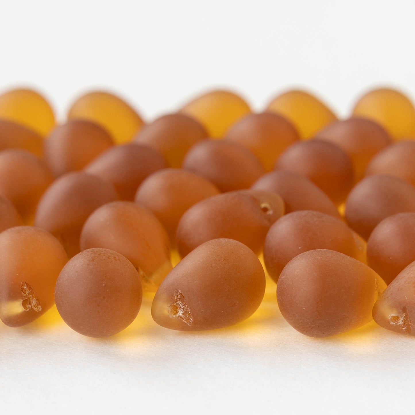 10x14mm Glass Teardrop Beads - Honey Bee Amber Matte - Choose Amount