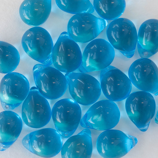 10x14mm Glass Teardrop Beads - Aquamarine