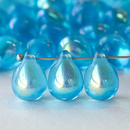 10x14mm Glass Teardrop Beads - Aqua AB - 12 beads