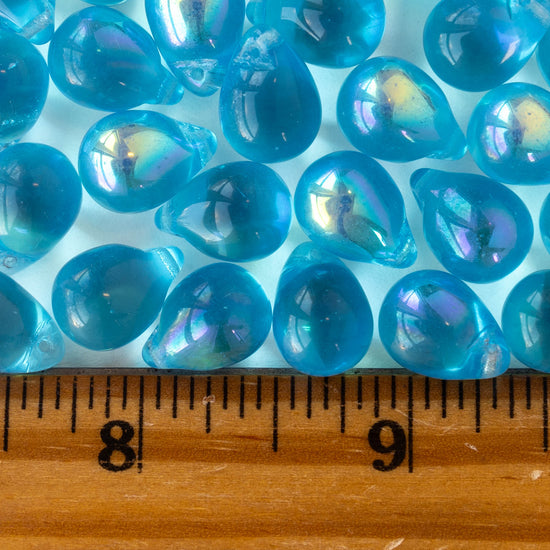 10x14mm Glass Teardrop Beads - Aqua AB - 12 beads