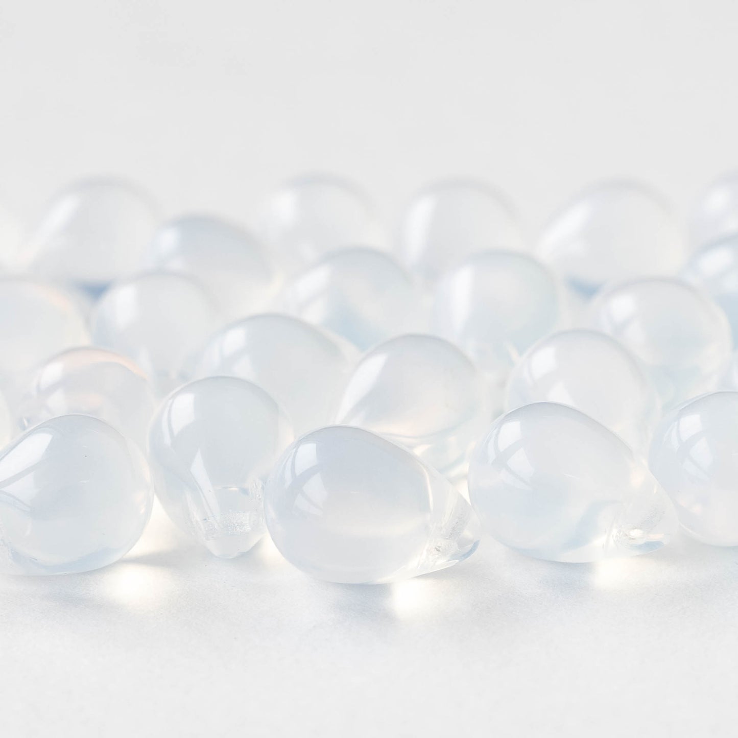 10x14mm Glass Teardrop Beads - Moonstone Opaline - 12,24 or 48