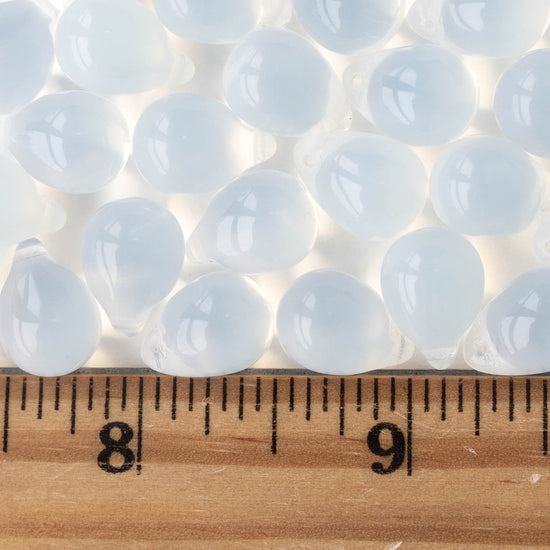 10x14mm Glass Teardrop Beads - Moonstone Opaline -