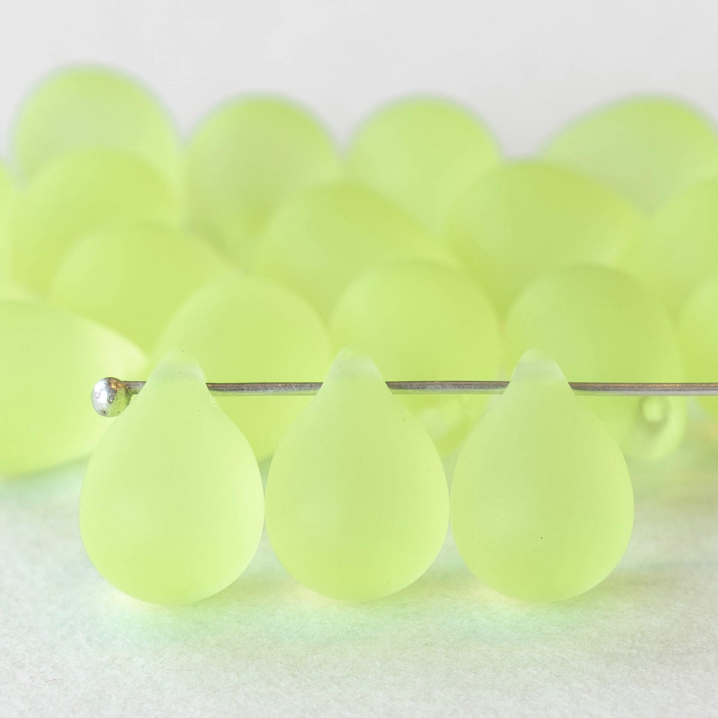 10x14mm Glass Teardrop Beads - Jonquil Yellow Matte -