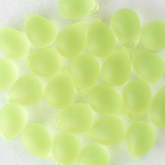 10x14mm Glass Teardrop Beads - Jonquil Yellow Matte -