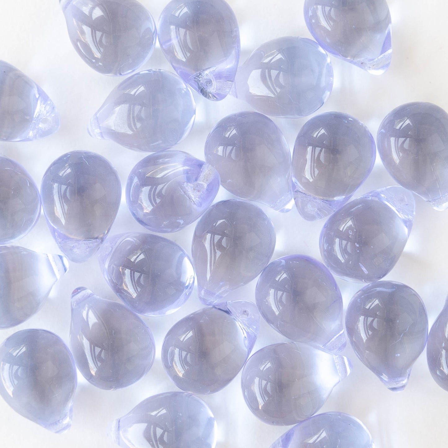 10x14mm Glass Teardrop Beads - Light Blue Lilac - 12, 24 or 48
