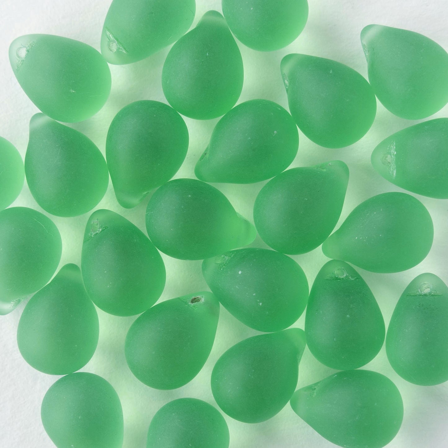 10x14mm Glass Teardrop Beads - Light Green Matte - 12 beads