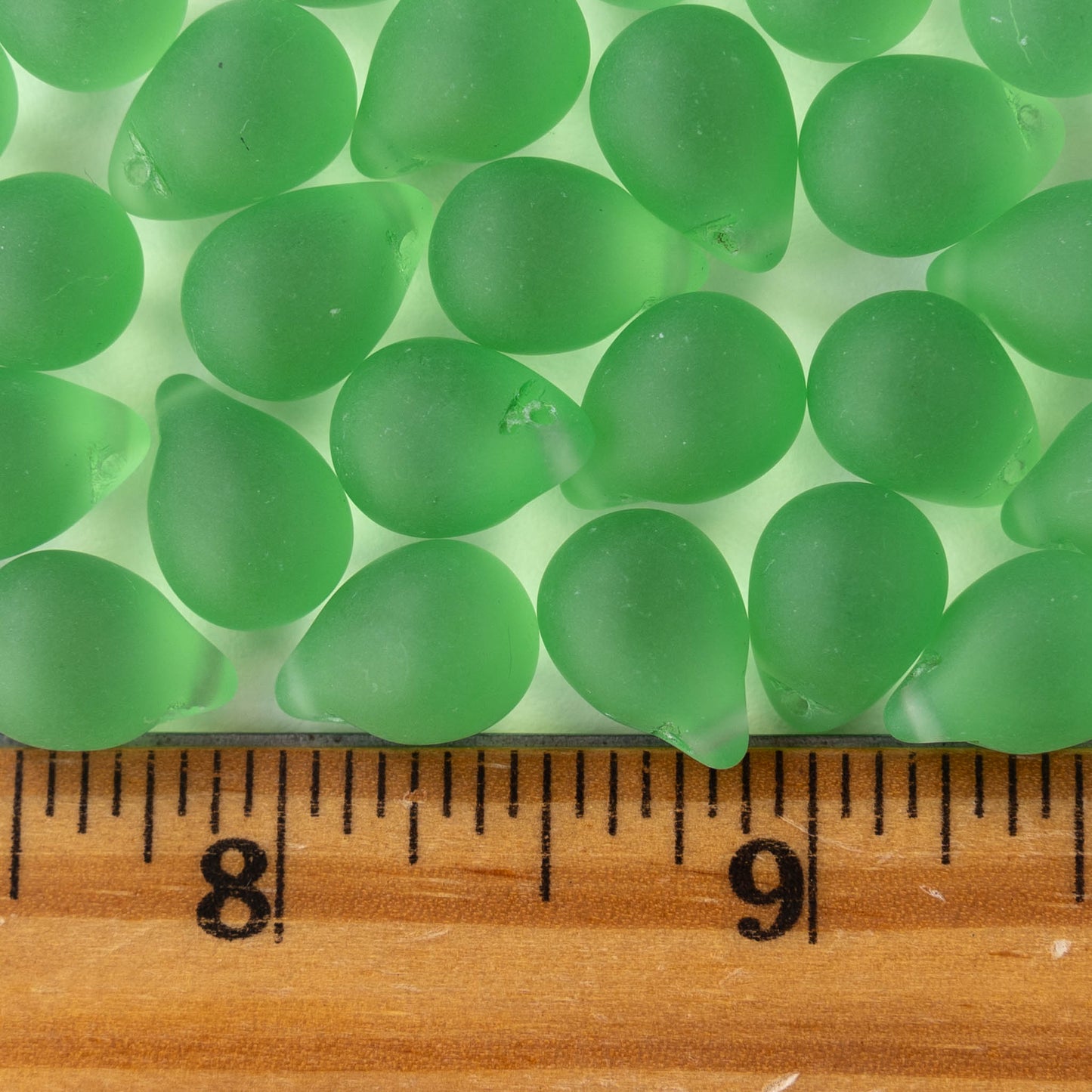 10x14mm Glass Teardrop Beads - Peridot Green Matte - Choose Amount
