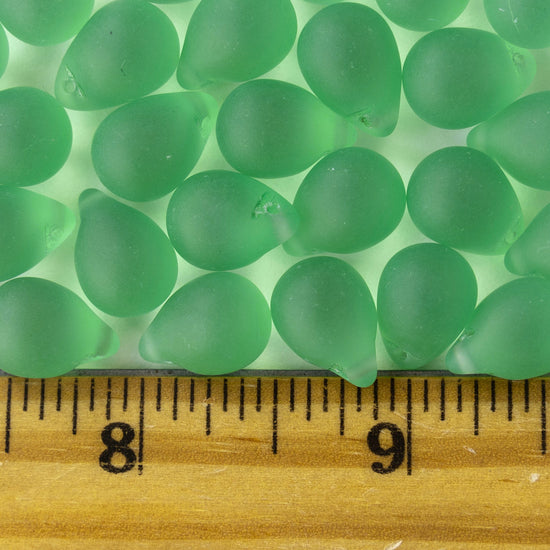 10x14mm Glass Teardrop Beads - Light Green Matte - 12 beads