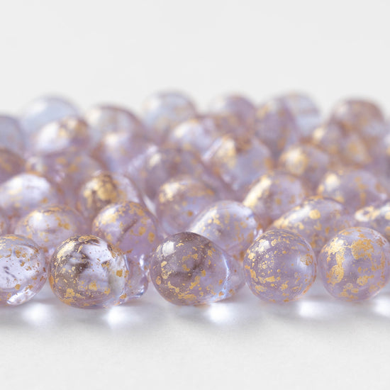 10x14mm Glass Teardrop Beads -  Light Lavender Gold Dust - 12 beads