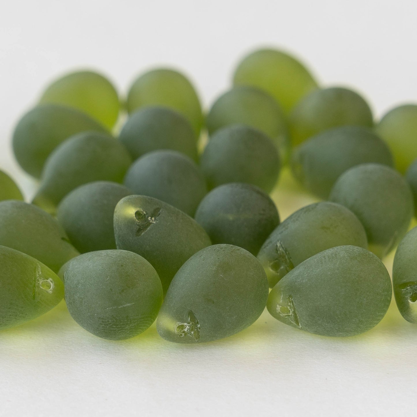 10x14mm Glass Teardrop Beads - Olive Green Matte