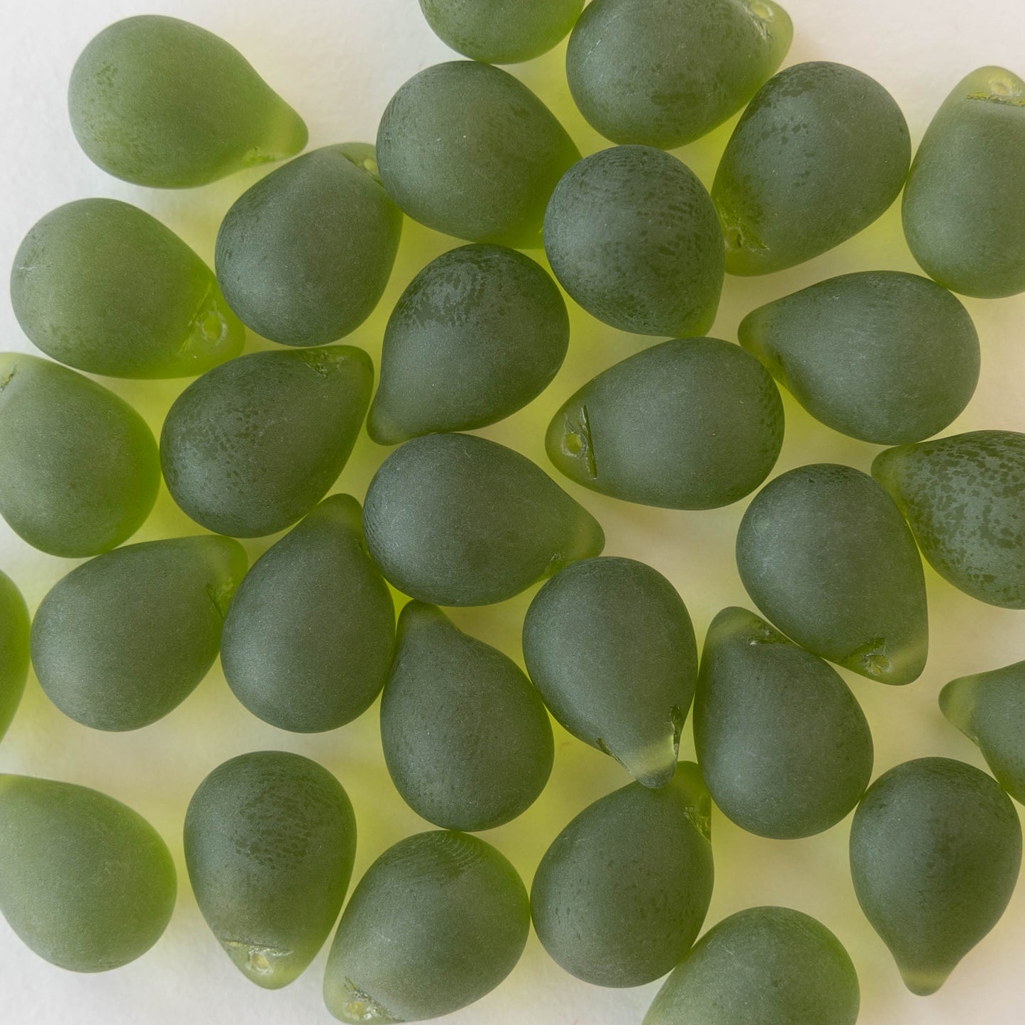 10x14mm Glass Teardrop Beads - Olive Green Matte