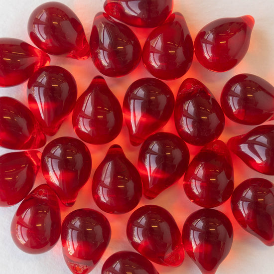 10x14mm Glass Teardrop Beads - Red