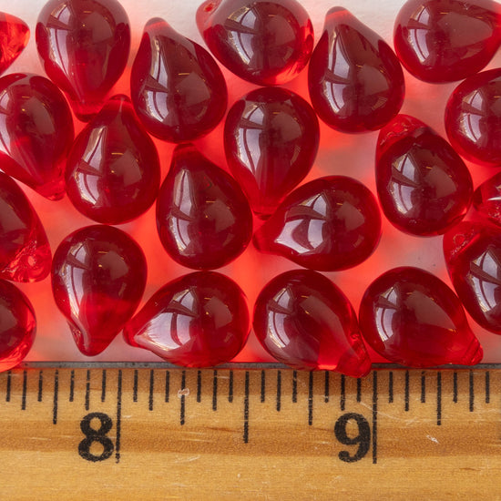 10x14mm Glass Teardrop Beads - Red