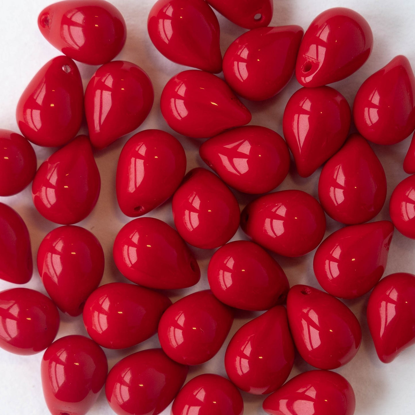 10x14mm Glass Teardrop Beads - Opaque Red Beads
