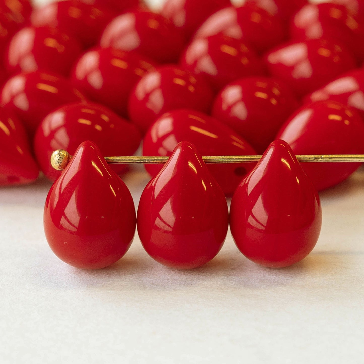 10x14mm Glass Teardrop Beads - Opaque Red Beads