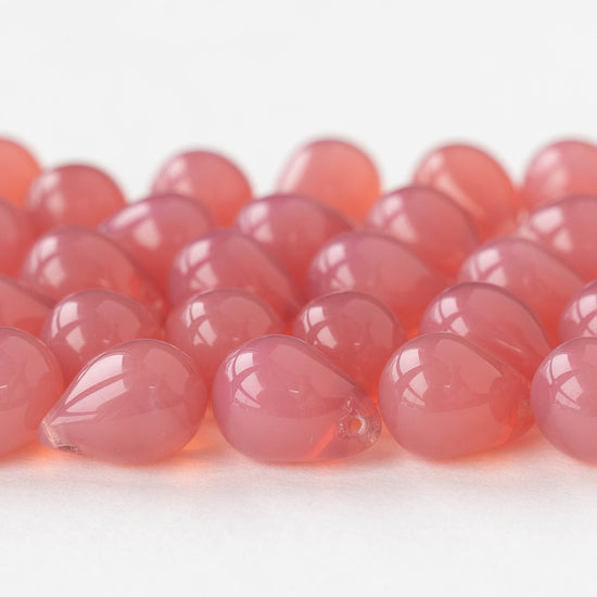 10x14mm Glass Teardrop Beads - Opaline Rose - 12, 24 or 48