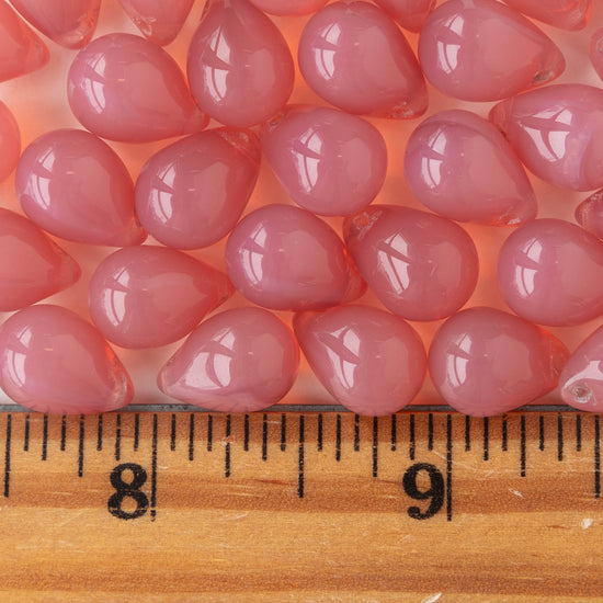 10x14mm Glass Teardrop Beads - Opaline Rose - 12, 24 or 48
