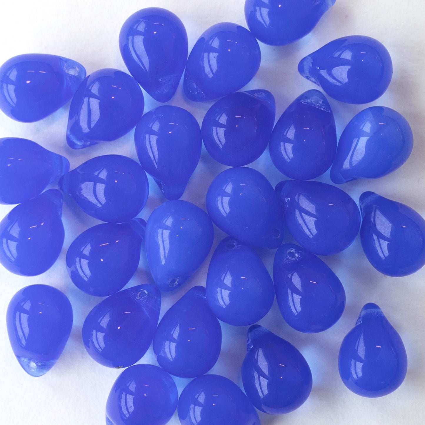 10x14mm Glass Teardrop Beads - Sapphire Blue Opaline - 12 beads