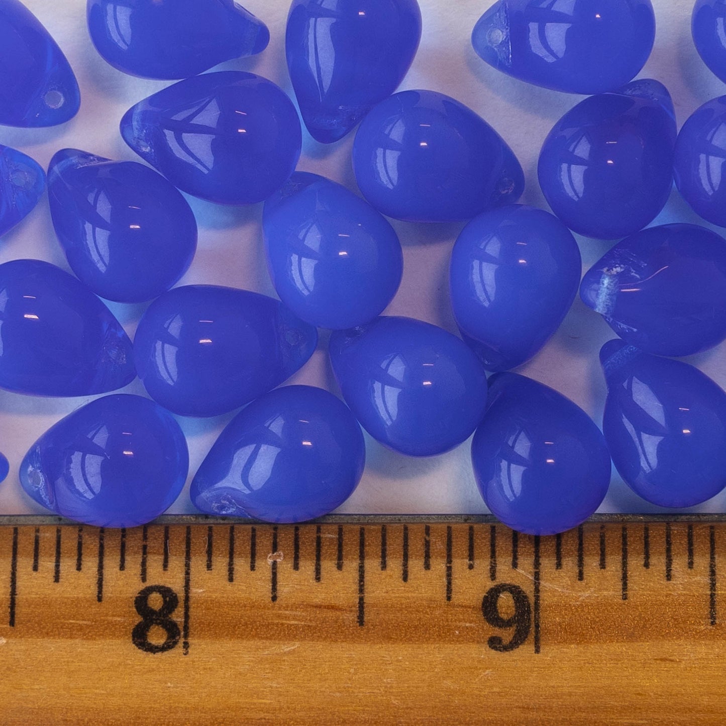 10x14mm Glass Teardrop Beads - Sapphire Blue Opaline - 12 beads