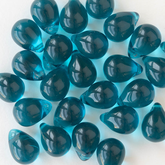 10x14mm Glass Teardrop Beads - Transparent Teal