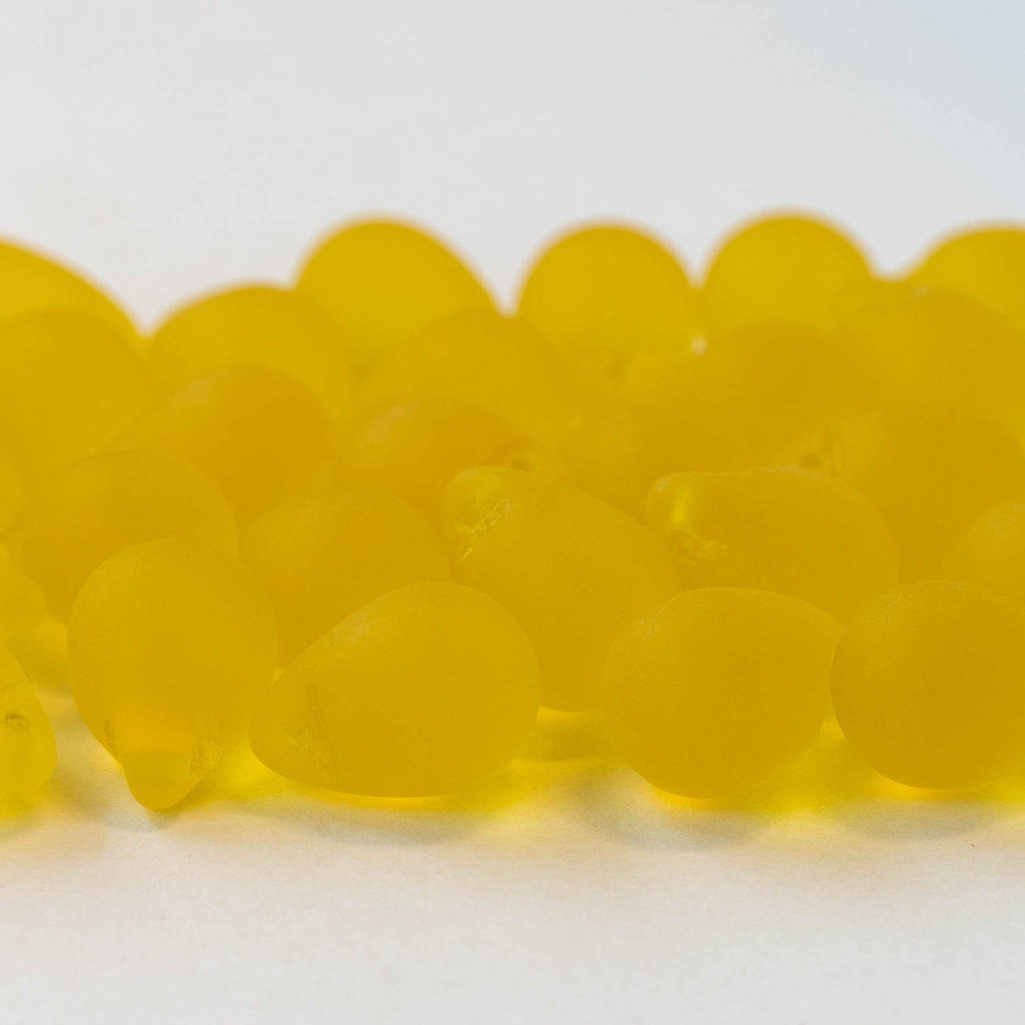 10x14mm Glass Teardrop Beads -  Yellow Matte - 12 beads