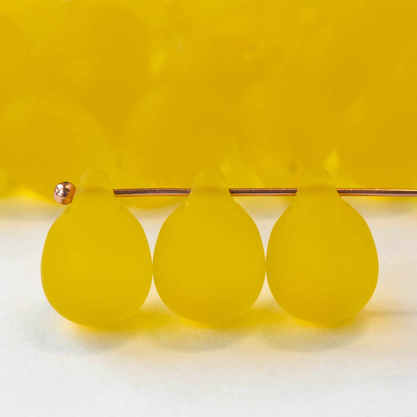 10x14mm Glass Teardrop Beads -  Yellow Matte - 12 beads