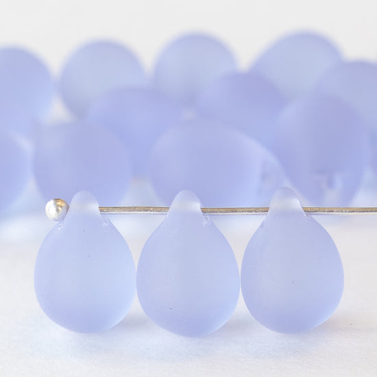10x14mm Glass Teardrop Beads - Light Lavender Matte - Choose Amount