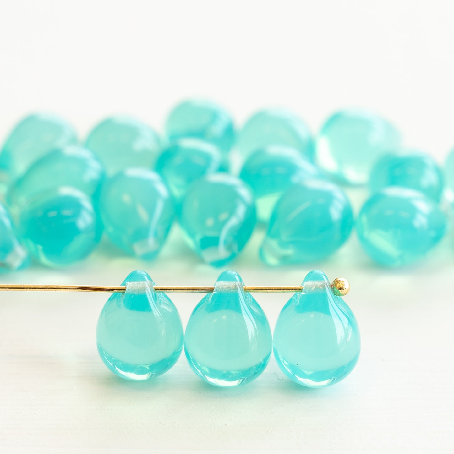 10x14mm Glass Teardrop Beads - Seafoam Opaline