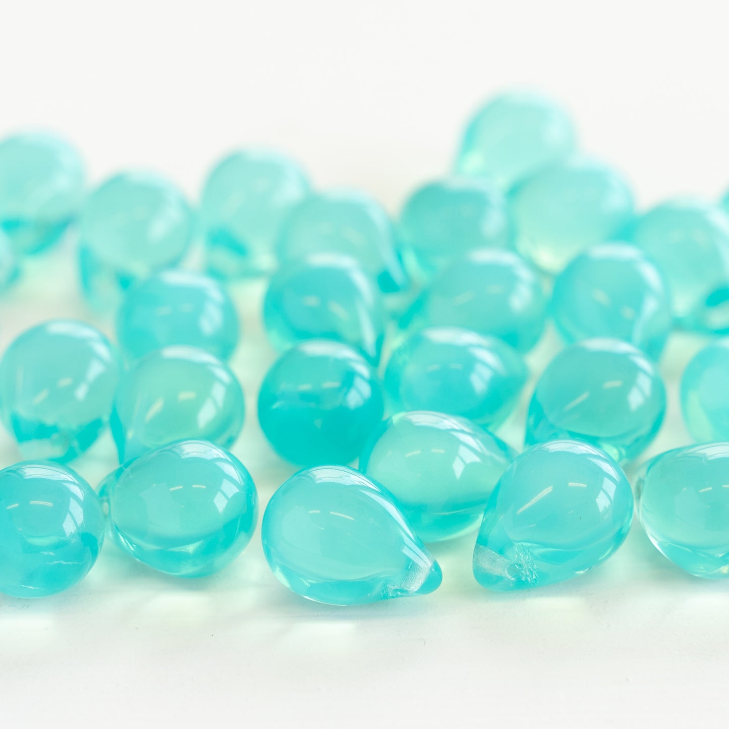 10x14mm Glass Teardrop Beads - Seafoam Opaline