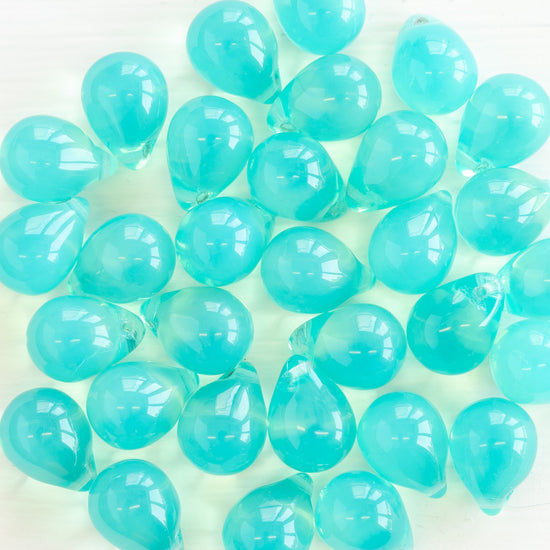 10x14mm Glass Teardrop Beads - Seafoam Opaline