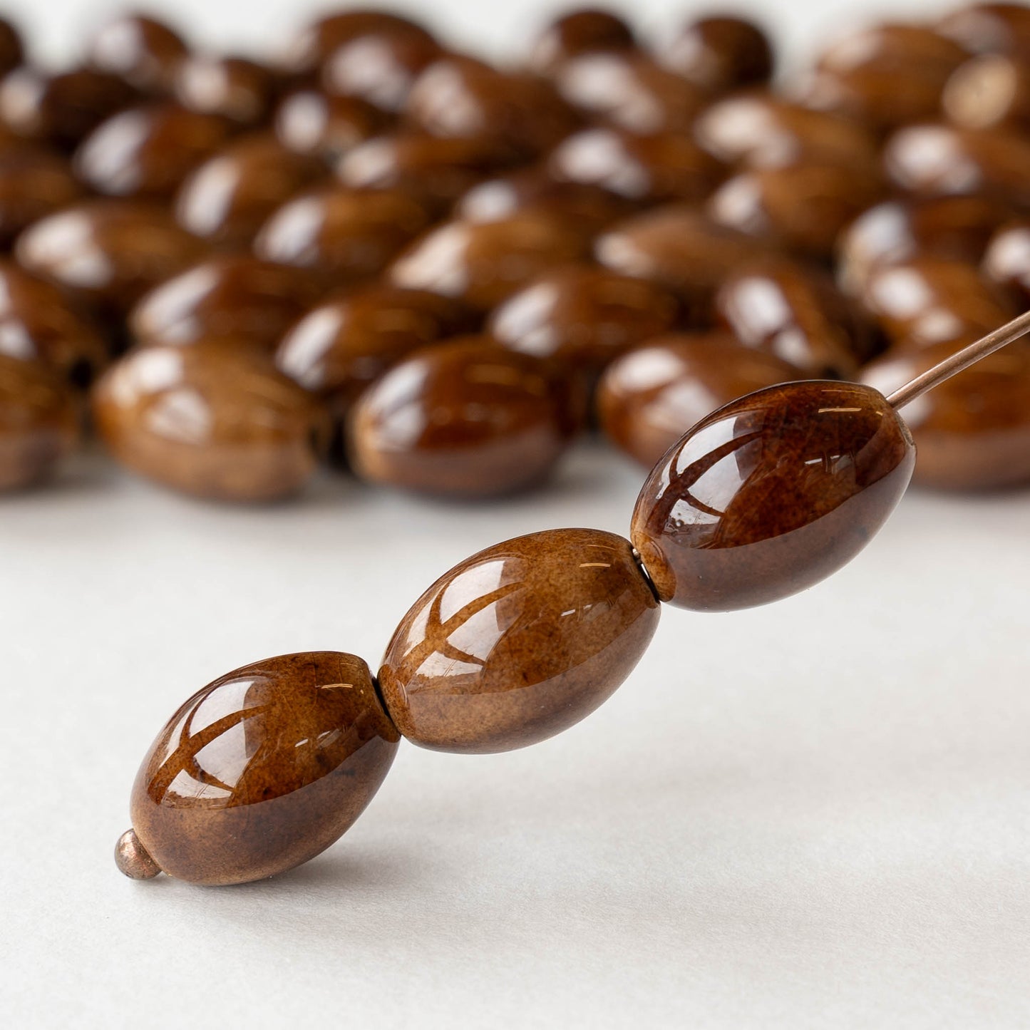 10x15mm Glazed Ceramic Oval Beads - Brown - 4 or 12 beads