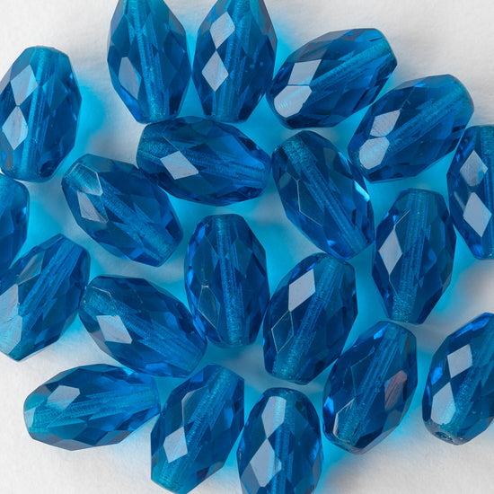 Products 10x15mm Firepolished Glass Oval Beads - Capri Blue - 8 Beads