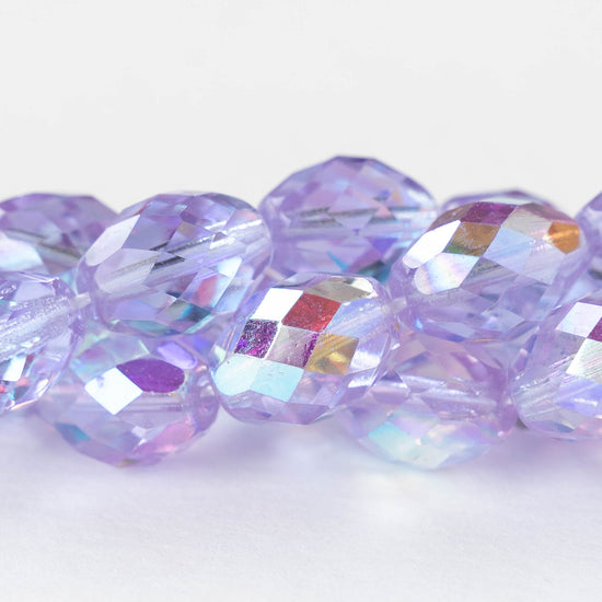 10x15mm Firepolished Glass Oval Beads - Transparent Lavender AB - 4 beads