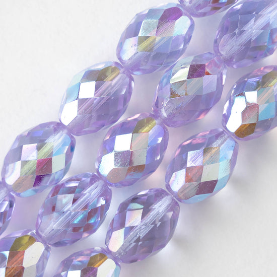 10x15mm Firepolished Glass Oval Beads - Transparent Lavender AB - 4 beads