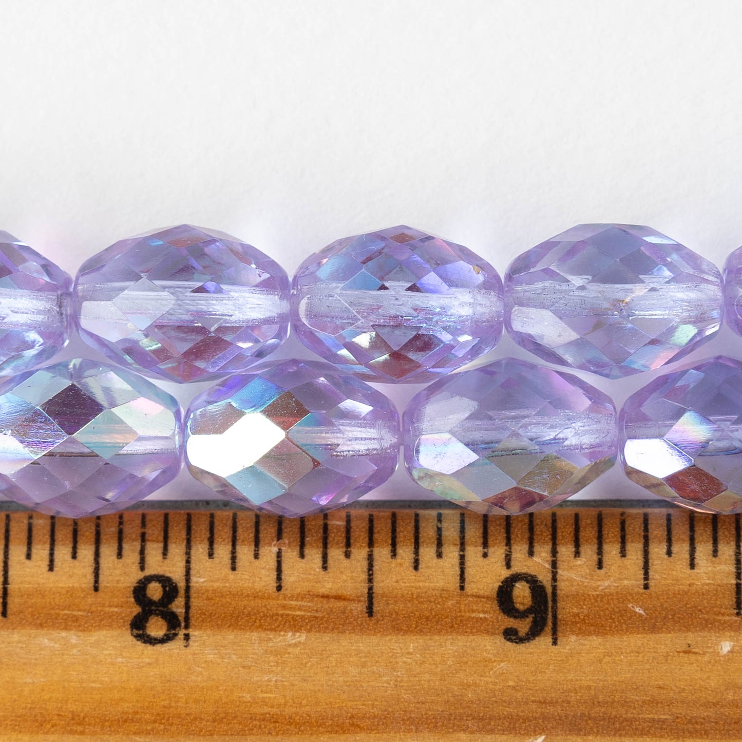 10x15mm Firepolished Glass Oval Beads - Transparent Lavender AB - 4 beads