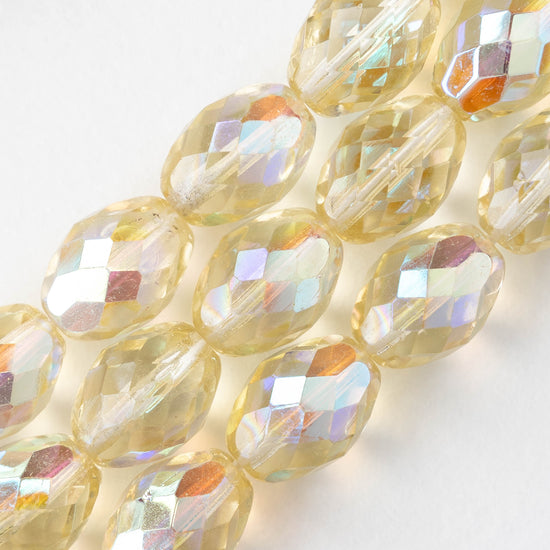 10x14mm Firepolished Glass Oval Beads - Pale Yellow AB - 4 beads