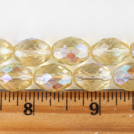 10x14mm Firepolished Glass Oval Beads - Pale Yellow AB - 4 beads