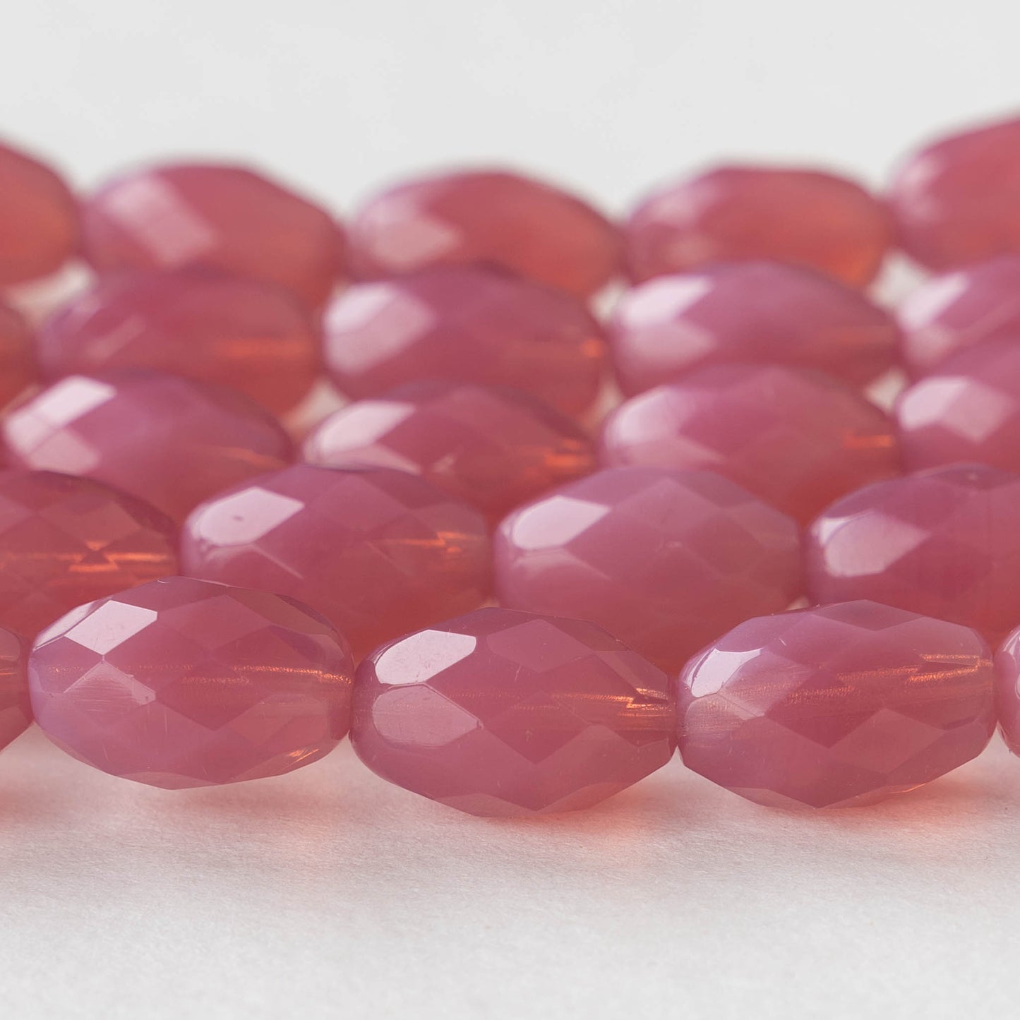 10x15mm Firepolished Glass Oval Beads - Pink Opaline - 4 Beads